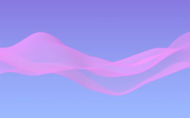 Mavi gökyüzü soyut arka plan pembe dalga. Çırpınan pembe atkı. Rüzgar pembesi kumaşa el sallıyor. 3d illüstrasyon