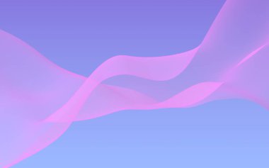 Mavi gökyüzü soyut arka plan pembe dalga. Çırpınan pembe atkı. Rüzgar pembesi kumaşa el sallıyor. 3d illüstrasyon