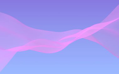 Mavi gökyüzü soyut arka plan pembe dalga. Çırpınan pembe atkı. Rüzgar pembesi kumaşa el sallıyor. 3d illüstrasyon