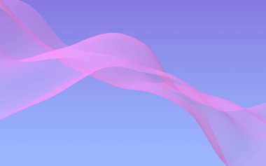 Mavi gökyüzü soyut arka plan pembe dalga. Çırpınan pembe atkı. Rüzgar pembesi kumaşa el sallıyor. 3d illüstrasyon