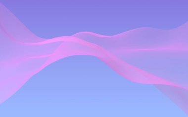 Mavi gökyüzü soyut arka plan pembe dalga. Çırpınan pembe atkı. Rüzgar pembesi kumaşa el sallıyor. 3d illüstrasyon