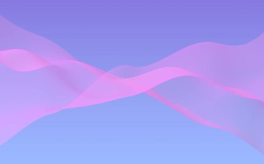 Mavi gökyüzü soyut arka plan pembe dalga. Çırpınan pembe atkı. Rüzgar pembesi kumaşa el sallıyor. 3d illüstrasyon