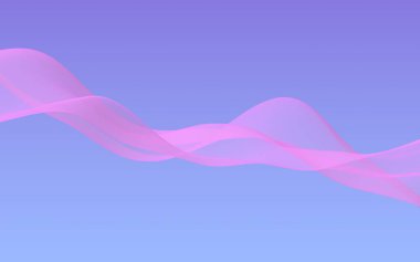 Mavi gökyüzü soyut arka plan pembe dalga. Çırpınan pembe atkı. Rüzgar pembesi kumaşa el sallıyor. 3d illüstrasyon