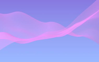 Mavi gökyüzü soyut arka plan pembe dalga. Çırpınan pembe atkı. Rüzgar pembesi kumaşa el sallıyor. 3d illüstrasyon