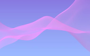 Mavi gökyüzü soyut arka plan pembe dalga. Çırpınan pembe atkı. Rüzgar pembesi kumaşa el sallıyor. 3d illüstrasyon