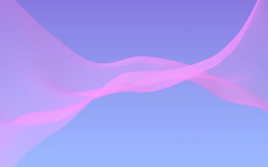 Mavi gökyüzü soyut arka plan pembe dalga. Çırpınan pembe atkı. Rüzgar pembesi kumaşa el sallıyor. 3d illüstrasyon