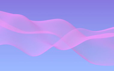 Mavi gökyüzü soyut arka plan pembe dalga. Çırpınan pembe atkı. Rüzgar pembesi kumaşa el sallıyor. 3d illüstrasyon