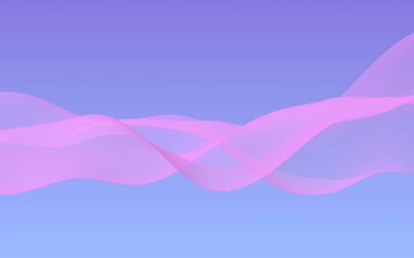 Mavi gökyüzü soyut arka plan pembe dalga. Çırpınan pembe atkı. Rüzgar pembesi kumaşa el sallıyor. 3d illüstrasyon