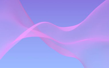 Mavi gökyüzü soyut arka plan pembe dalga. Çırpınan pembe atkı. Rüzgar pembesi kumaşa el sallıyor. 3d illüstrasyon