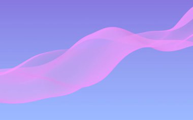 Mavi gökyüzü soyut arka plan pembe dalga. Çırpınan pembe atkı. Rüzgar pembesi kumaşa el sallıyor. 3d illüstrasyon