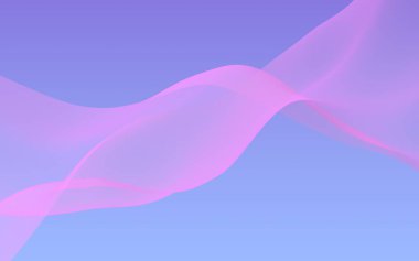 Mavi gökyüzü soyut arka plan pembe dalga. Çırpınan pembe atkı. Rüzgar pembesi kumaşa el sallıyor. 3d illüstrasyon