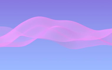 Mavi gökyüzü soyut arka plan pembe dalga. Çırpınan pembe atkı. Rüzgar pembesi kumaşa el sallıyor. 3d illüstrasyon