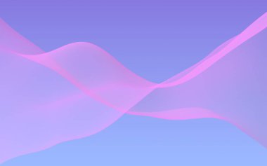 Mavi gökyüzü soyut arka plan pembe dalga. Çırpınan pembe atkı. Rüzgar pembesi kumaşa el sallıyor. 3d illüstrasyon