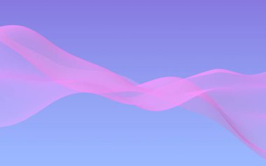 Mavi gökyüzü soyut arka plan pembe dalga. Çırpınan pembe atkı. Rüzgar pembesi kumaşa el sallıyor. 3d illüstrasyon