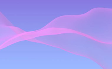 Mavi gökyüzü soyut arka plan pembe dalga. Çırpınan pembe atkı. Rüzgar pembesi kumaşa el sallıyor. 3d illüstrasyon