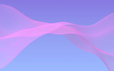 Mavi gökyüzü soyut arka plan pembe dalga. Çırpınan pembe atkı. Rüzgar pembesi kumaşa el sallıyor. 3d illüstrasyon