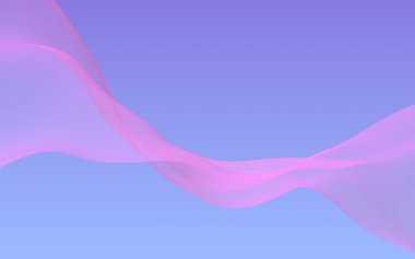Mavi gökyüzü soyut arka plan pembe dalga. Çırpınan pembe atkı. Rüzgar pembesi kumaşa el sallıyor. 3d illüstrasyon