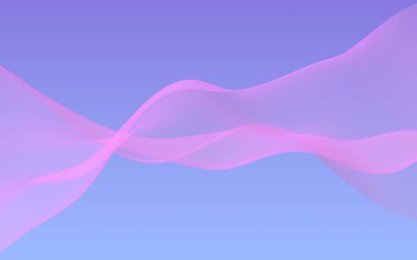 Mavi gökyüzü soyut arka plan pembe dalga. Çırpınan pembe atkı. Rüzgar pembesi kumaşa el sallıyor. 3d illüstrasyon