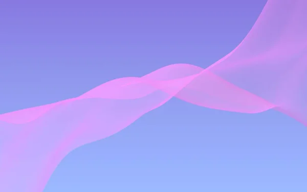 青空の抽象的な背景にピンクの波。ピンクのスカーフが飛び散る。風のピンクの生地に手を振る。3Dイラスト — ストック写真