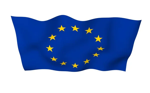 Levemente acenando bandeira da União Europeia isolado em fundo branco, renderização 3D. Símbolo da Europa. Ilustração 3D — Fotografia de Stock