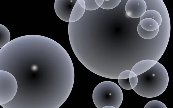 Mörk bakgrund och ljusbubblor. Tapet, textur med ballonger. 3D-illustration — Stockfoto