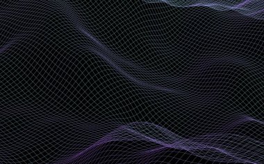 Karanlık bir arka plan üzerinde soyut manzara. Siber uzay sarı ızgarası. merhaba teknoloji ağı. 3d illüstrasyon