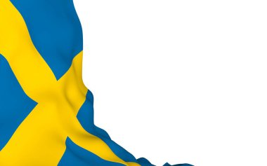 İsveç bayrağı. İsveç Krallığının resmi devlet sembolü. Bayrağın kenarlarına kadar uzanan sarı İskandinav haçı olan mavi bir tarla. 3d illüstrasyon