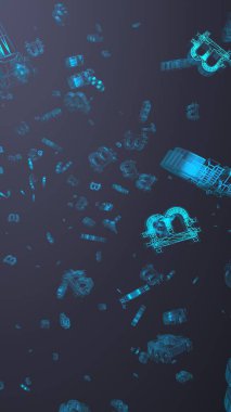 Karanlık bir arka planda dijital para birimi sembolü Bitcoin. Bitcoin düşüşü. Sanal ekranda kripto para birimi grafiği. İş, finans ve teknoloji kavramı. 3B illüstrasyon