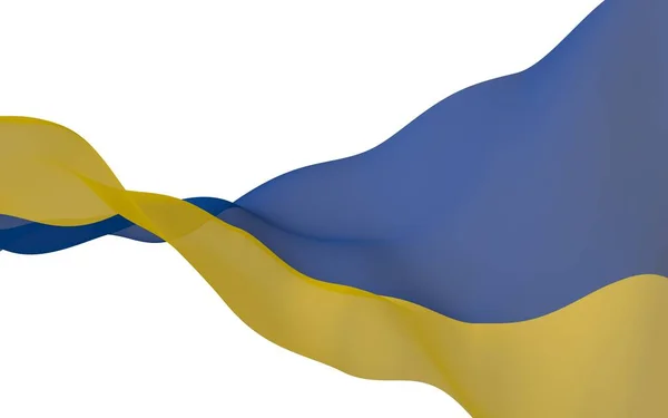 Bandeira da Ucrânia sobre um fundo branco. Bandeira nacional e insígnia estadual. Bicolor azul e amarelo. Ilustração 3D acenando bandeira — Fotografia de Stock