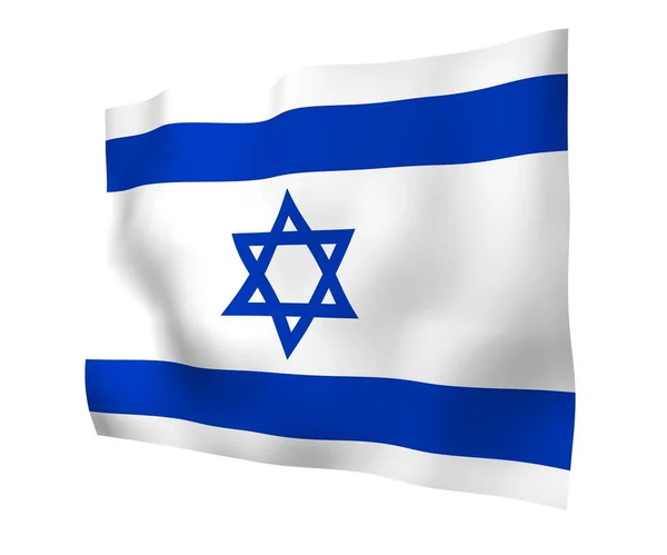 Die Flagge Israels. Staatssymbol des Staates Israel. Ein blauer Davidstern zwischen zwei horizontalen blauen Streifen auf einem weißen Feld. 3D-Illustration — Stockfoto