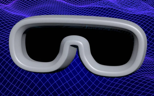 Illustration de masque de réalité virtuelle sur fond de grille bleue abstraite. Concept de technologie de lunettes VR. Illustration 3D — Photo