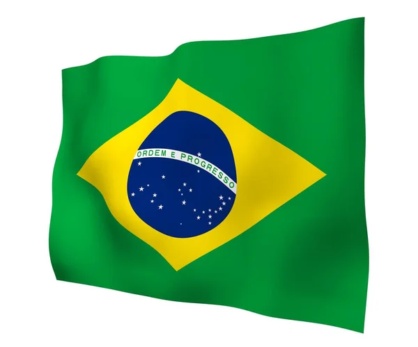 Waving flag of Brazil. Ordem e Progresso. Order and progress. Rio de Janeiro. South America. State symbol. 3d illustration — Stock Photo, Image