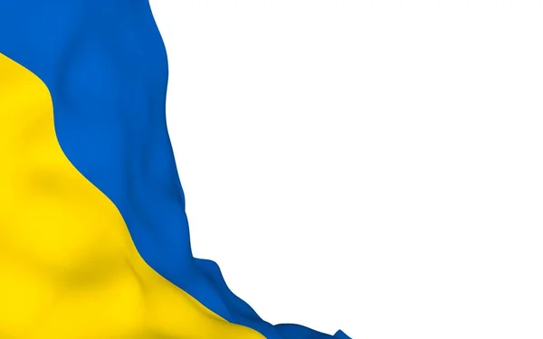 Ukrainas flagga på en vit bakgrund. Nationell flagga och delstat. Blå och gul tvåfärgad. 3D illustration viftande flagga — Stockfoto