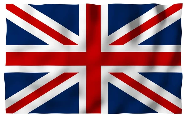 Mávání vlajkou Velké Británie. Britská vlajka. Spojené království Velké Británie a Severního Irska. Státní symbol ve Velké Británii. 3D obrázek — Stock fotografie