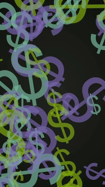 Tarka áttetsző dollárjelek sötét háttérben. Zöld árnyalatokkal. 3D-illusztráció — Stock Fotó