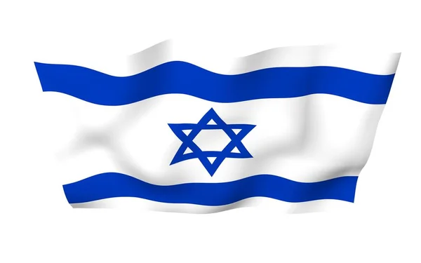 La bandera de Israel. Símbolo estatal del Estado de Israel. Una estrella azul de David entre dos rayas azules horizontales en un campo blanco. ilustración 3d — Foto de Stock