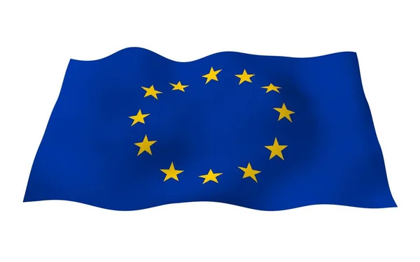 Något viftande flagga Europeiska unionen isolerad på vit bakgrund, 3D-rendering. Symbol för Europa. 3D-illustration — Stockfoto