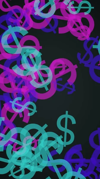 Signos de dólar translúcidos multicolores sobre fondo oscuro. Tonos rojos. Ilustración 3D — Foto de Stock