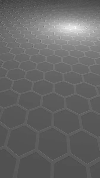 Honeycomb on a gray background. Perspective view on polygon look like honeycomb. Extruded, bump cell. Isometric geometry. Vertical image orientation. 3D illustration — Stock Photo, Image