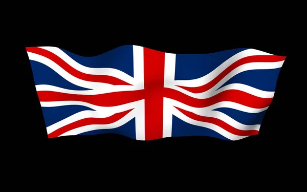 Sventolando bandiera della Gran Bretagna su sfondo scuro. Bandiera britannica. Regno Unito di Gran Bretagna e Irlanda del Nord. Simbolo di stato del Regno Unito. Illustrazione 3D — Foto Stock