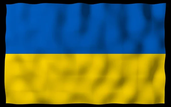 Flaga Ukrainy na ciemnym tle. Flaga narodowa i chorągiewką państwową. Niebiesko-żółty bicolour. 3D ilustracja machając flagą — Zdjęcie stockowe