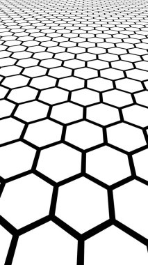 Beyaz arka plan daki siyah petek. Çokgen in perspektif görünümü petek gibi görünüyor. Biyometrik geometri. Dikey görüntü yönlendirmesi. 3d illüstrasyon