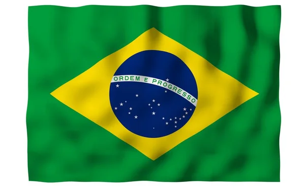 Bandeira acenando do Brasil. Ordem e Progresso. Ordem e progresso. Rio de Janeiro. América do Sul. Símbolo estatal. Ilustração 3D — Fotografia de Stock