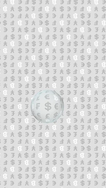 Bitcoin e valuta su sfondo grigio. Simbolo di valuta crittografica digitale. Concetto aziendale. Esposizione di mercato. Illustrazione 3D — Foto Stock