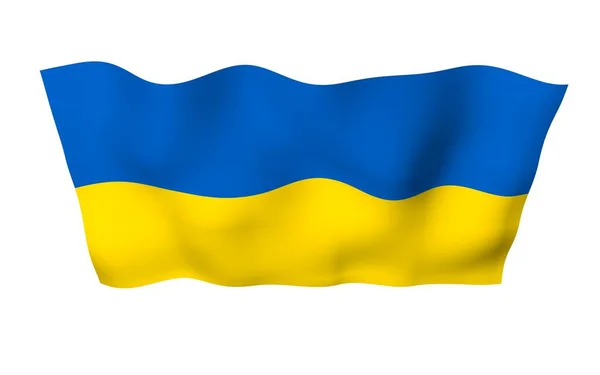 La bandiera di Ukraine su sfondo bianco. Bandiera nazionale e guardiamarina statale. Bicolore blu e giallo. Illustrazione 3D sventola bandiera — Foto Stock