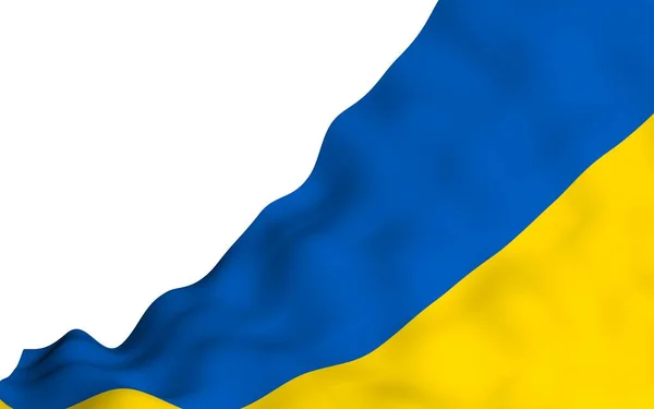 La bandiera di Ukraine su sfondo bianco. Bandiera nazionale e guardiamarina statale. Bicolore blu e giallo. Illustrazione 3D sventola bandiera — Foto Stock