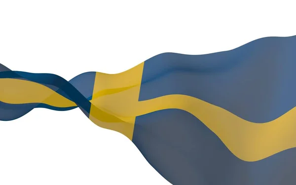 La bandiera di Sweden. Simbolo ufficiale del Regno di Svezia. Un campo blu con una croce scandinava gialla che si estende fino ai bordi della bandiera. Illustrazione 3d — Foto Stock