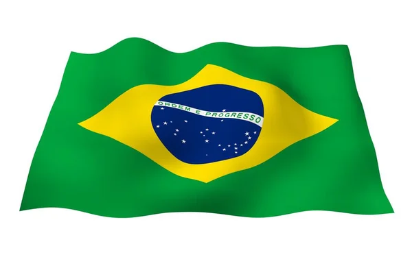 Flagge Brasiliens schwenkend. ordem e progresso. Ordnung und Fortschritt. Rio de Janeiro. Südamerika. Staatssymbol. 3D-Illustration — Stockfoto