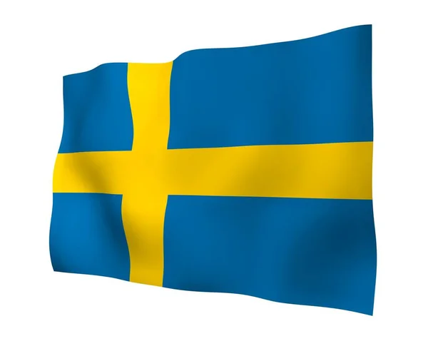 瑞典的国旗。瑞典王国的官方国家象征。带有黄色斯堪的纳维亚十字的蓝色田野，延伸到国旗的边缘。3d说明 — 图库照片