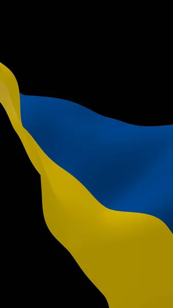 黑暗背景上的乌克兰国旗。国旗和国旗。蓝色和黄色双色。3d 插图挥舞旗帜 — 图库照片